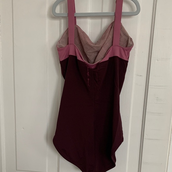 Two-Tone Pink & Wine One-Piece Dance Leotard - Picture 2 of 5
